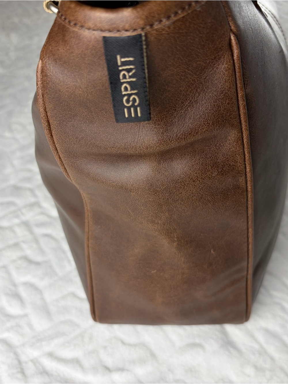 Vintage 90s Esprit chocolate brown shoulder bag tote with woven tan straps - Picture 4 of 11